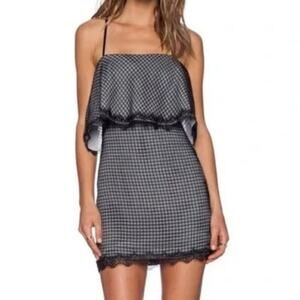 NBD Revolve Mini Dress Gray Windowpane Tiered Lace Strappy Whimsygoth Medium
